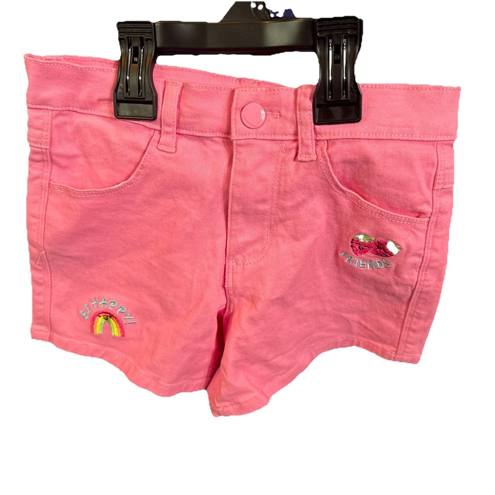 365 Kids From Garanimals‎ Girls Size 4 Pink Shorts Zipper Strawberries & Rainbow